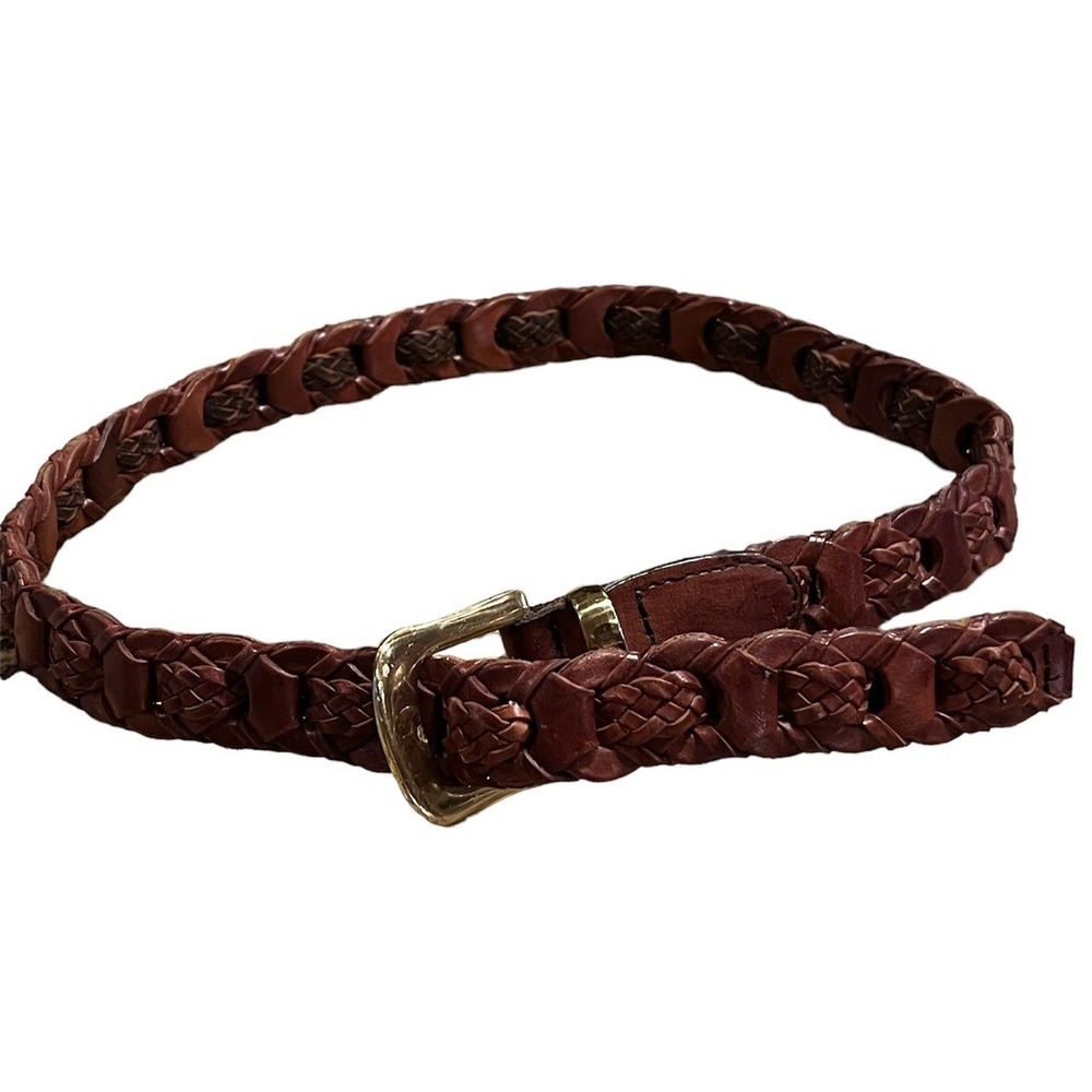 Womens Leather Belt Braided M Brown Aimee Lynn Brass Buckle